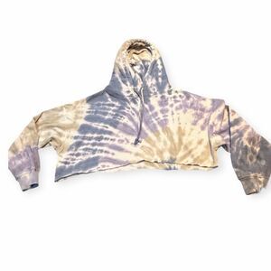 AMERICAN EAGLE AEO Women’s Purple Beige Tie Dye Long Sleeve Cropped Hoodie Mediu